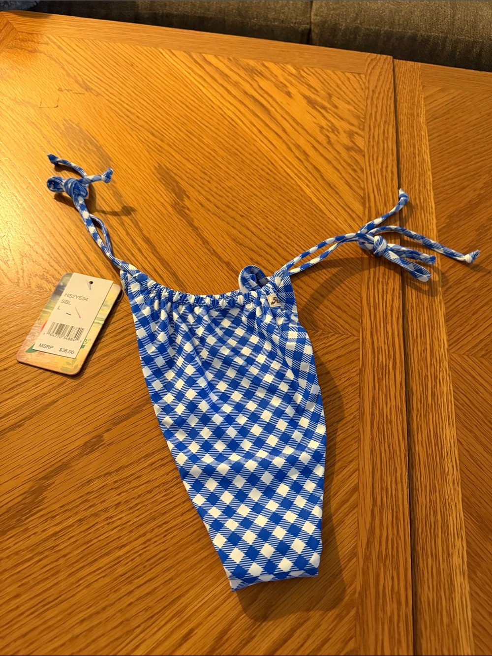 Hobie Blue and White Gingham Tie-Side Bikini Bottom